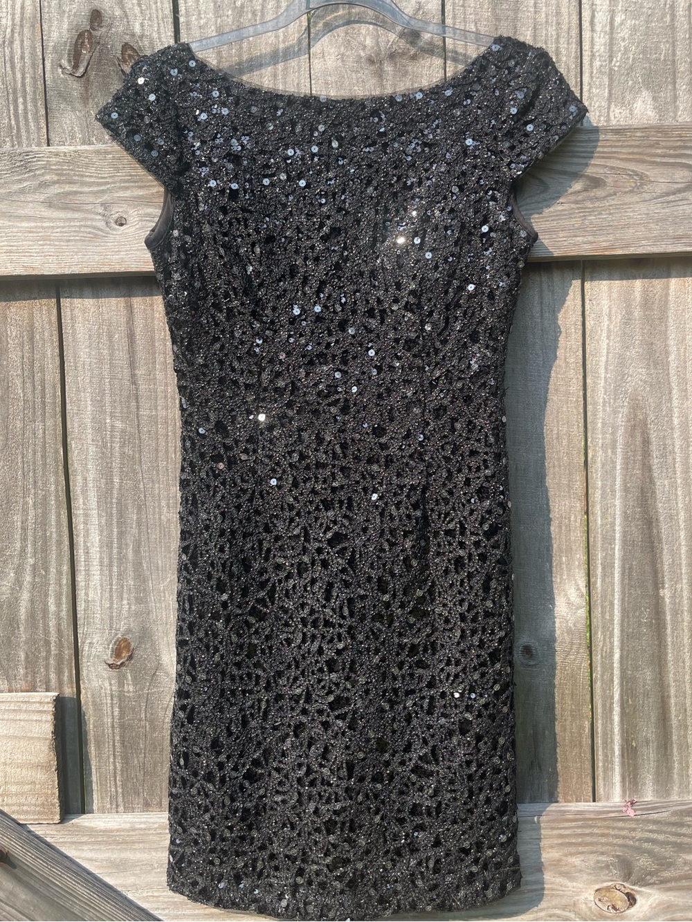 Adrianna Papell Black Sequin Cocktail Mini Dress Sz 4